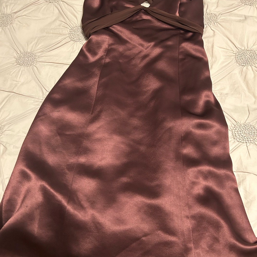 Vera Wang Strapless Satin Dress in Rich Brown